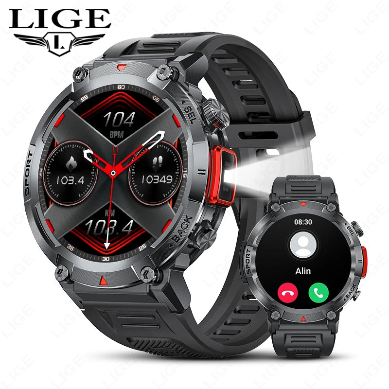 LIGE Flashlight Smartwatch for Men, IP68 Waterproof