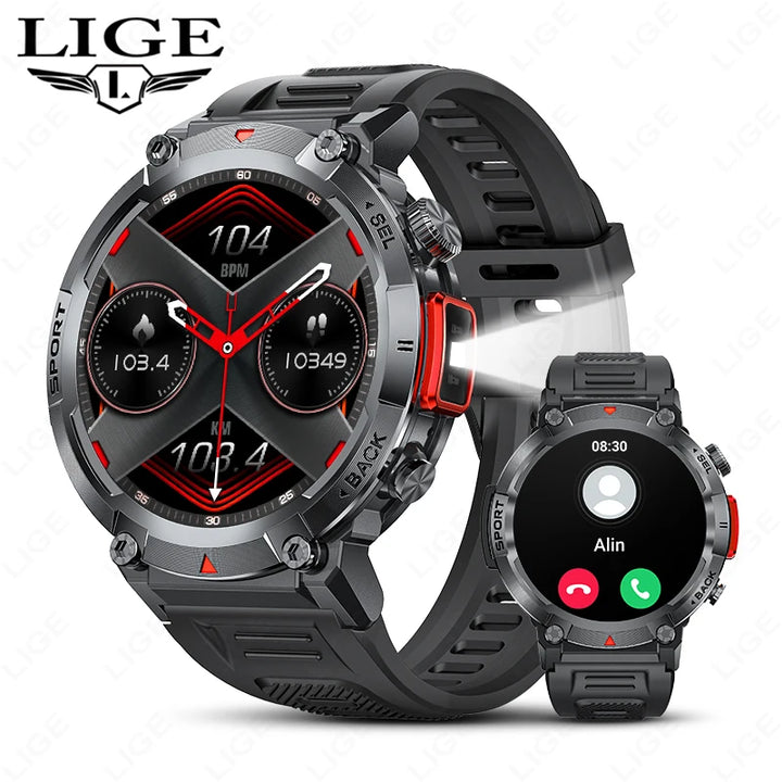 LIGE Flashlight Smartwatch for Men, IP68 Waterproof
