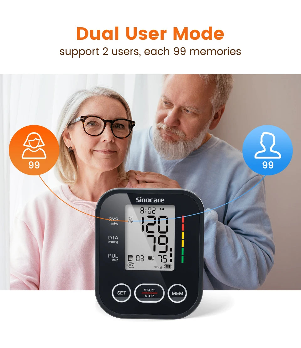 Sinocare Upper Arm Blood Pressure Monitor – Automatic BP & Heart Rate Machine