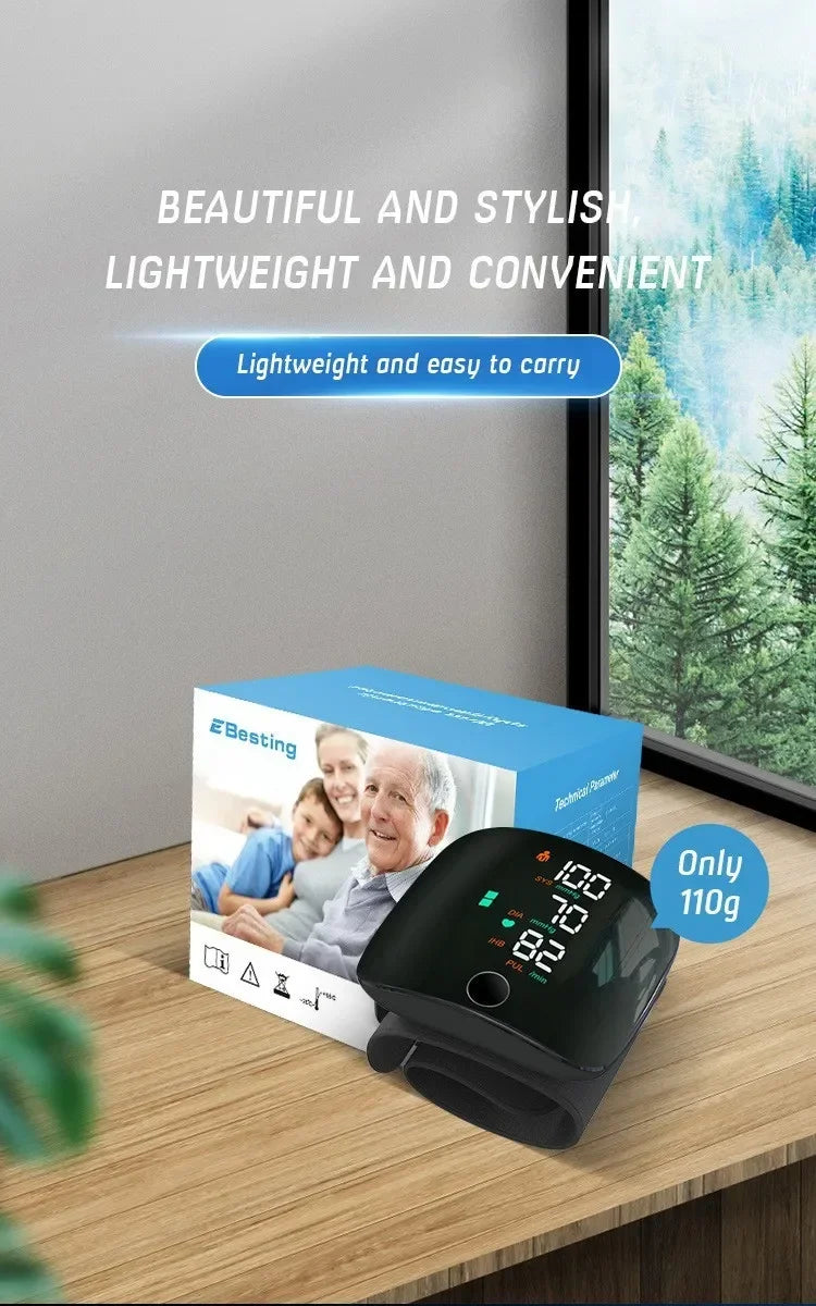 LED Rechargeable Wrist Blood Pressure Monitor – Multilingual Voice Broadcast