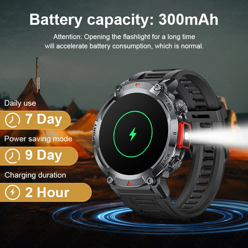 LIGE Flashlight Smartwatch for Men, IP68 Waterproof