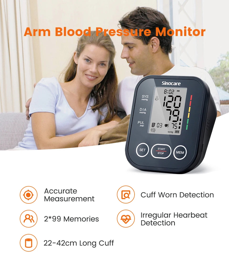 Sinocare Upper Arm Blood Pressure Monitor – Automatic BP & Heart Rate Machine