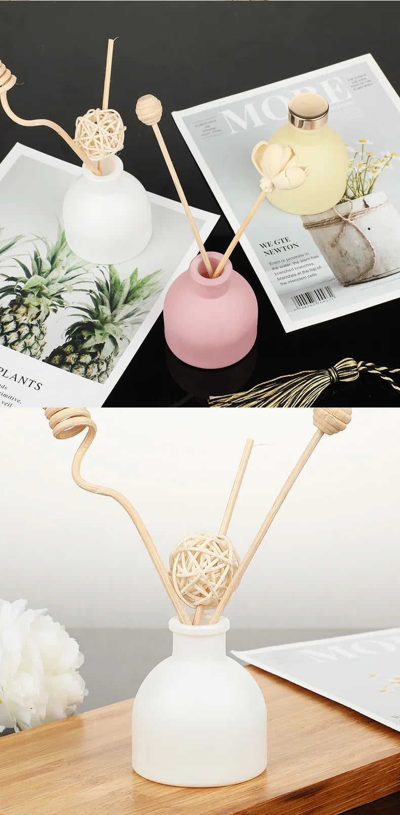 50ml Empty Glass Diffuser Bottle – Pink/White/Yellow/Black for Home Fragrance