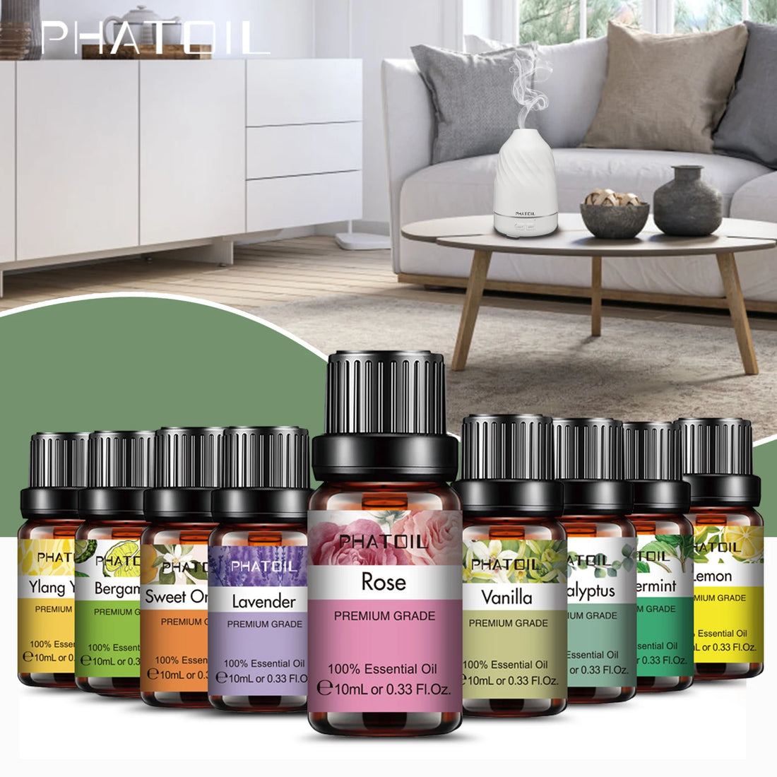 PHATOIL 10ml Pure Natural Essential Oil – Air Freshener Refill for Diffusers & Humidifiers
