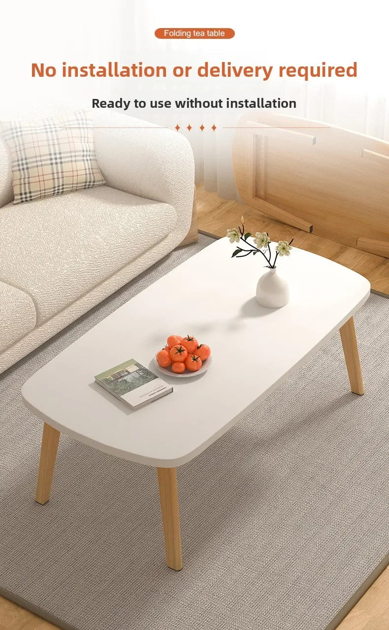 Foldable Solid Wood Coffee Table – Small Apartment Living Room Furniture