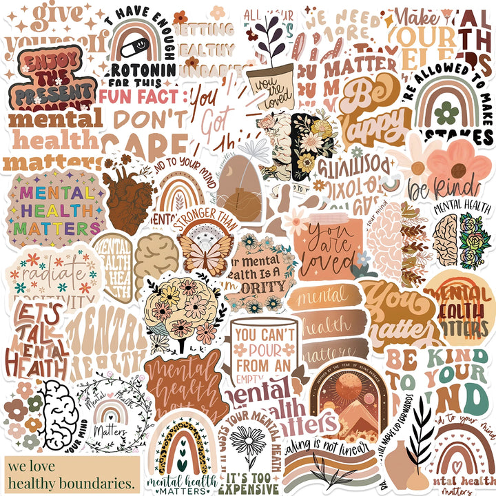 50pcs Mental Health Stickers – Graffiti Decals for Laptop, Water Bottle & More