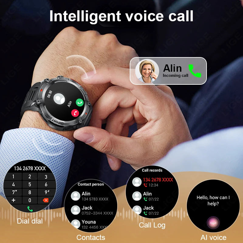 LIGE Flashlight Smartwatch for Men, IP68 Waterproof