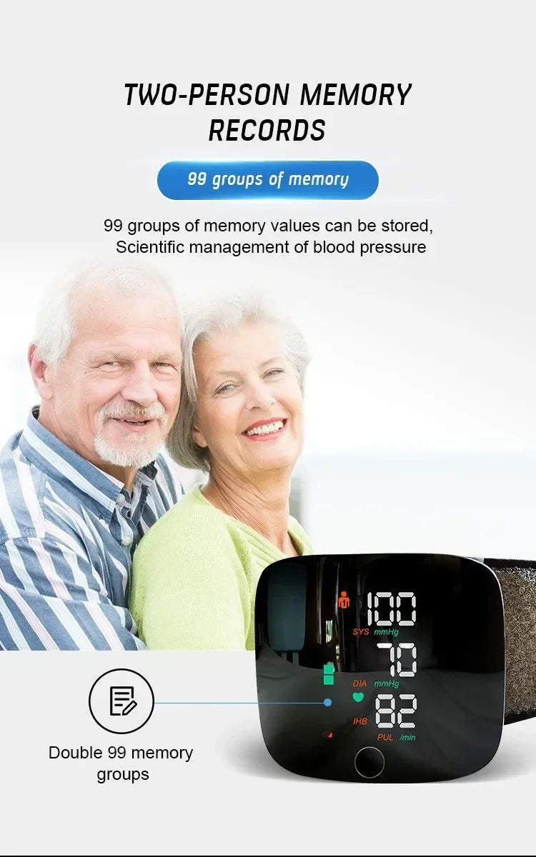 LED Rechargeable Wrist Blood Pressure Monitor – Multilingual Voice Broadcast