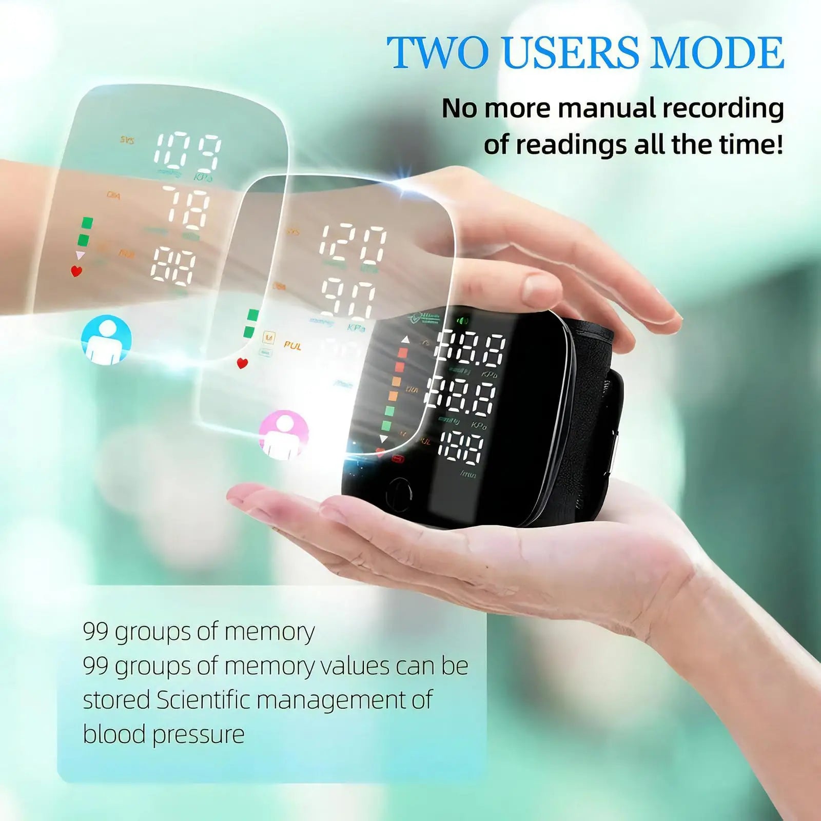LED Rechargeable Wrist Blood Pressure Monitor – Multilingual Voice Broadcast