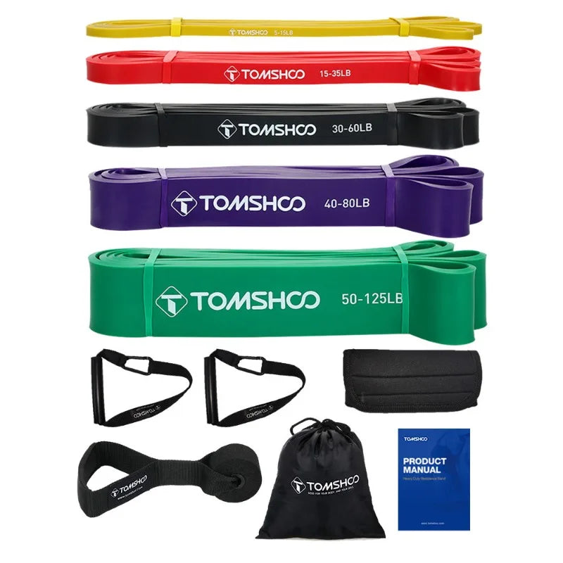 5 Packs Pull Up Assist Bands - Set Resistance Loop Bands with Door Anchor and Handles