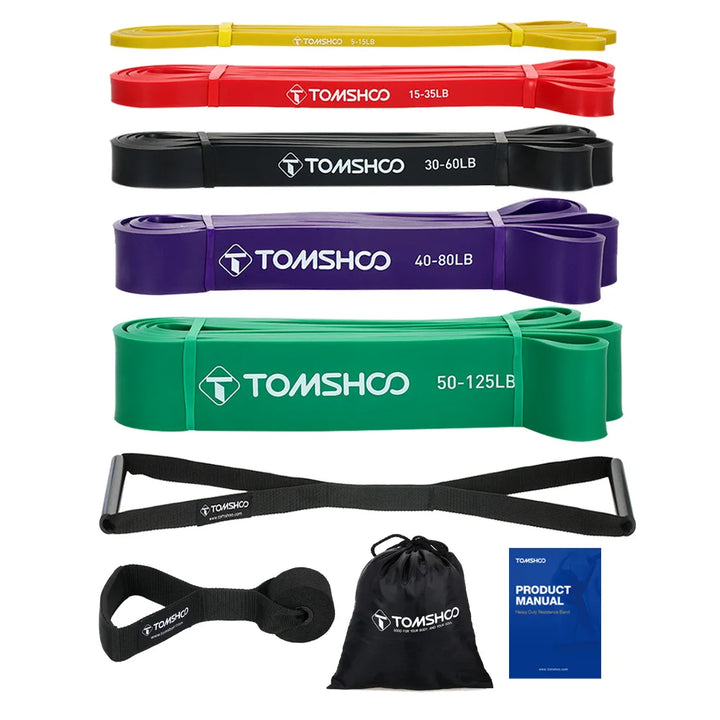 5 Pack Pull Up Assist Bands - Set Resistance Loop Bands with Door Anchor and Handles