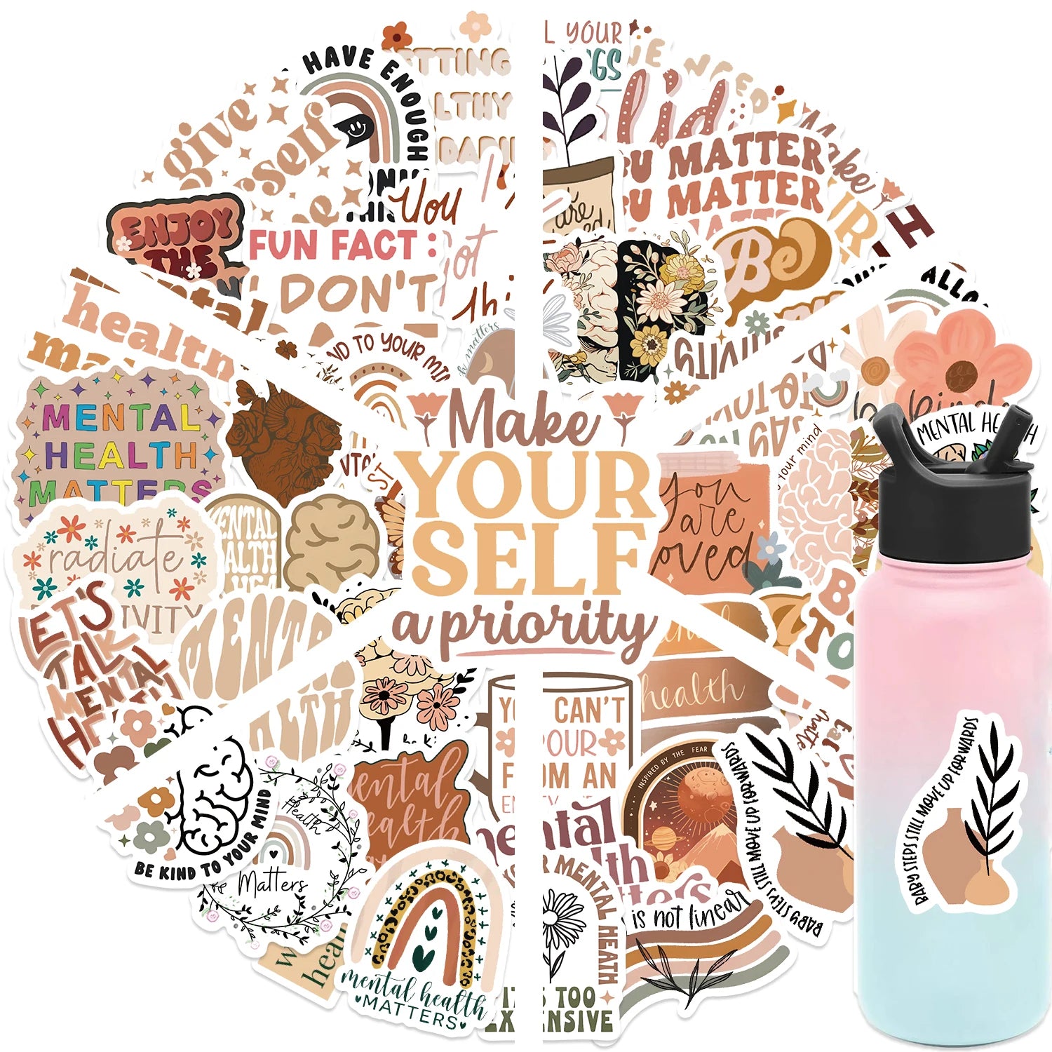 50pcs Mental Health Stickers – Graffiti Decals for Laptop, Water Bottle & More