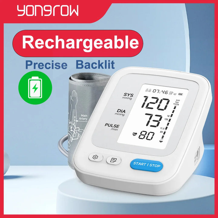 Portable Digital Upper Arm Blood Pressure Monitor Measurement Tool Rechargeable