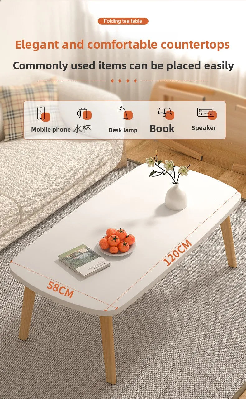 Foldable Solid Wood Coffee Table – Small Apartment Living Room Furniture