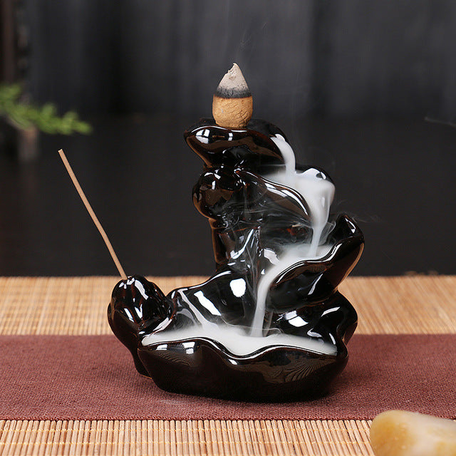 Ceramic Backflow Incense Burner – Zen Home & Yoga Decor (No Incense Included)