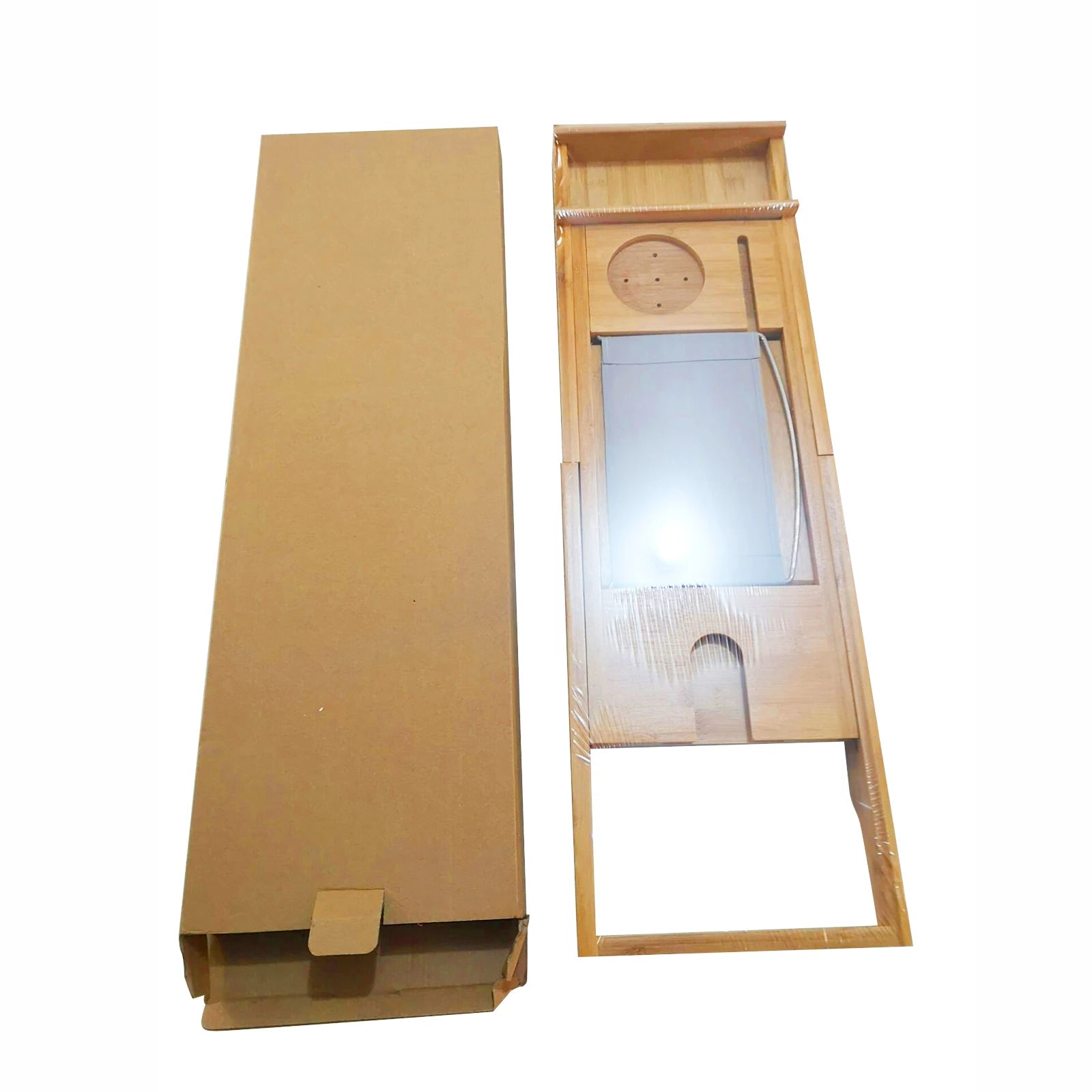 Retractable Design Bamboo Bathtub Tray, Log Color Bamboo and Waterproof Tray, Expandable Strong Load-Bearing Bathroom Tray