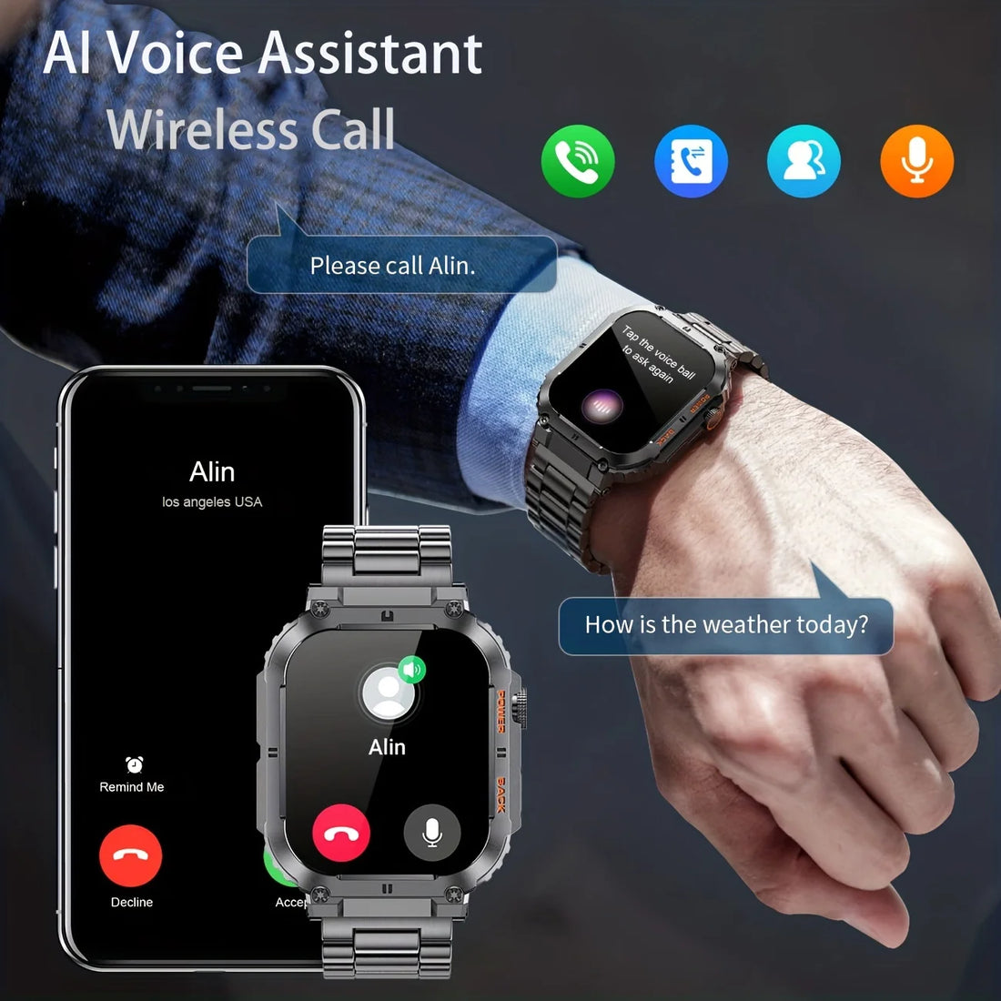LIGE 1.96” Bluetooth Call Smartwatch for Men