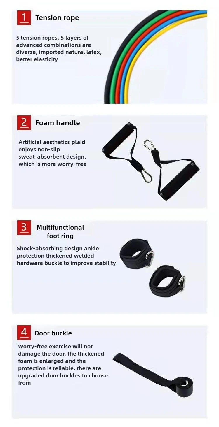 11-Piece Latex Resistance Band Set – Fitness Ropes for Yoga, Pilates & CrossFit