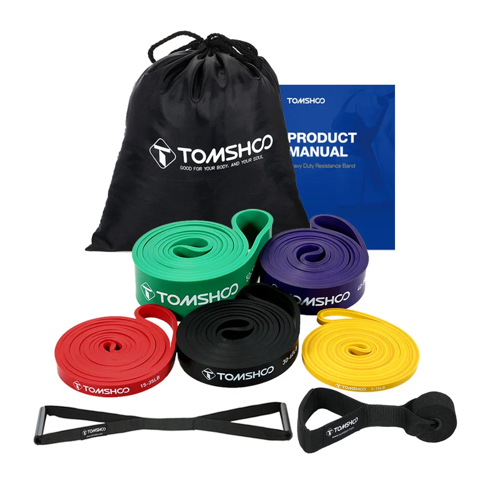 5 Pack Pull Up Assist Bands - Set Resistance Loop Bands with Door Anchor and Handles