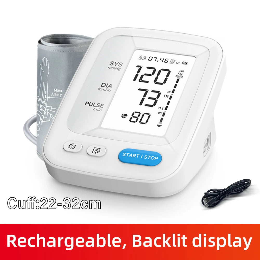 Portable Digital Upper Arm Blood Pressure Monitor Measurement Tool Rechargeable