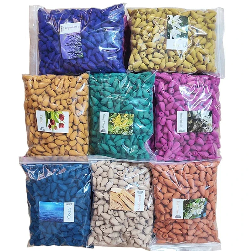 Backflow Incense Cones – Mixed Natural Scents for Waterfall Burners - 100g about 56pcs