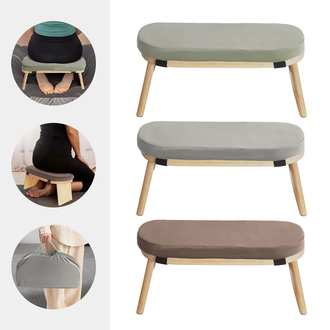 Foldable Bamboo Kneeling Bench for Meditation