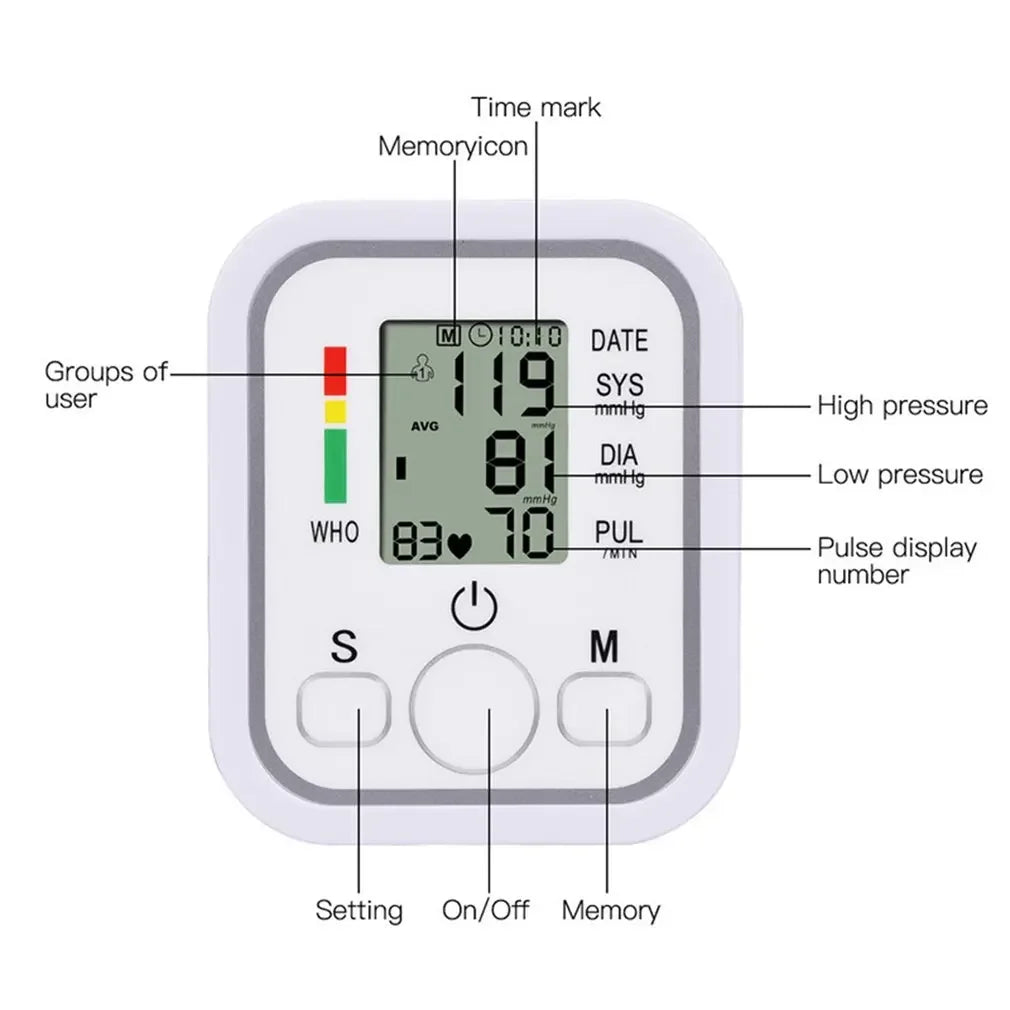 Digital Upper Arm Blood Pressure Monitor – Portable Automatic Tonometer