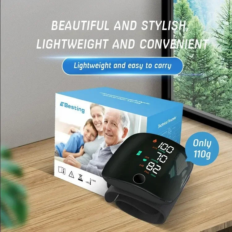 LED Rechargeable Wrist Blood Pressure Monitor – Multilingual Voice Broadcast