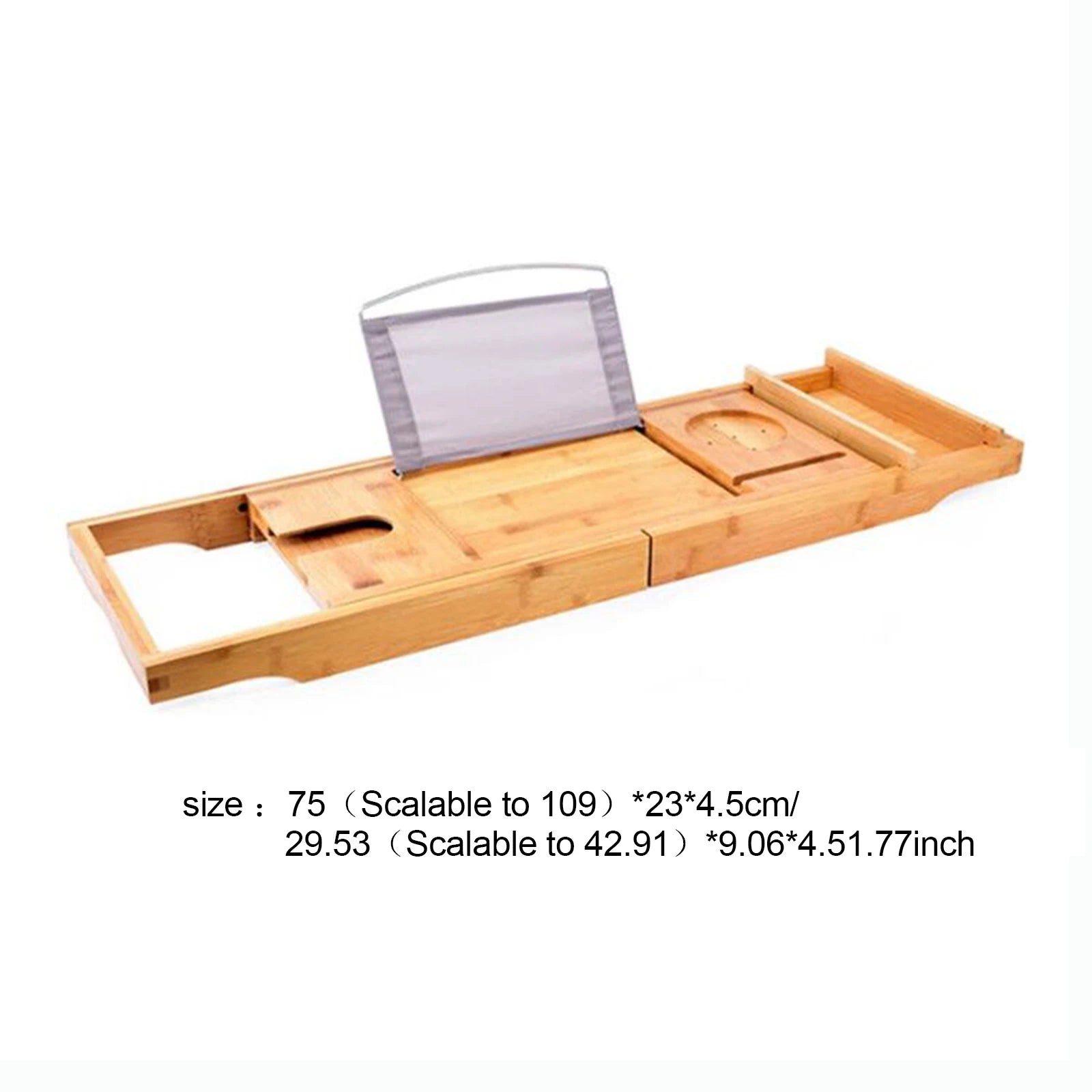 Retractable Design Bamboo Bathtub Tray, Log Color Bamboo and Waterproof Tray, Expandable Strong Load-Bearing Bathroom Tray
