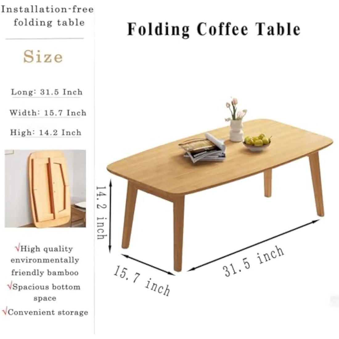 Japanese Folding Floor Table – Bamboo Low Coffee Table