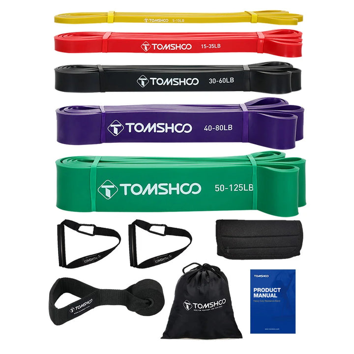 5-Pack Pull-Up Assist Bands Set – Resistance Bands with Door Anchor & Handles