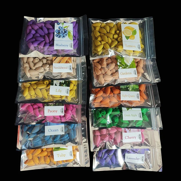 Backflow Incense Cones – Mixed Natural Scents for Waterfall Burners - 50pcs