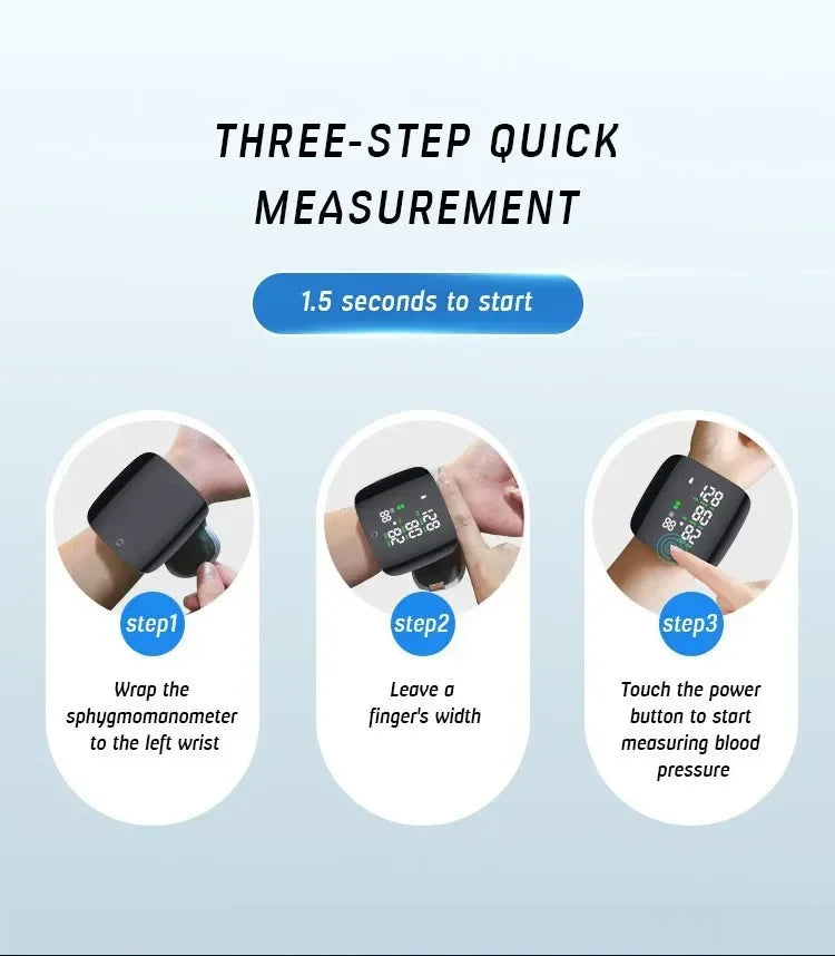 LED Rechargeable Wrist Blood Pressure Monitor – Multilingual Voice Broadcast