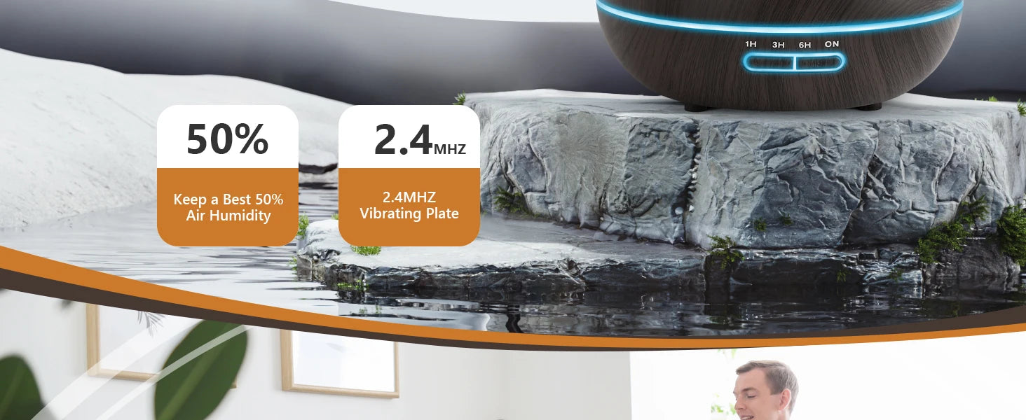 550ml USB Aroma Diffuser – Wood Grain Essential Oil Humidifier with LED & Remote