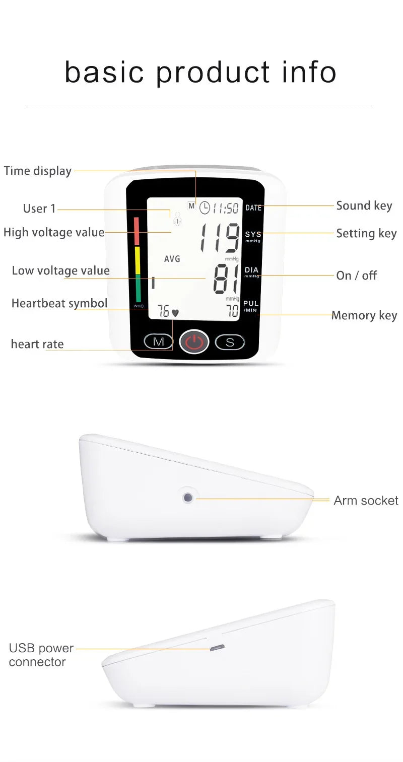Digital Arm Blood Pressure Monitor – LCD Portable BP Meter