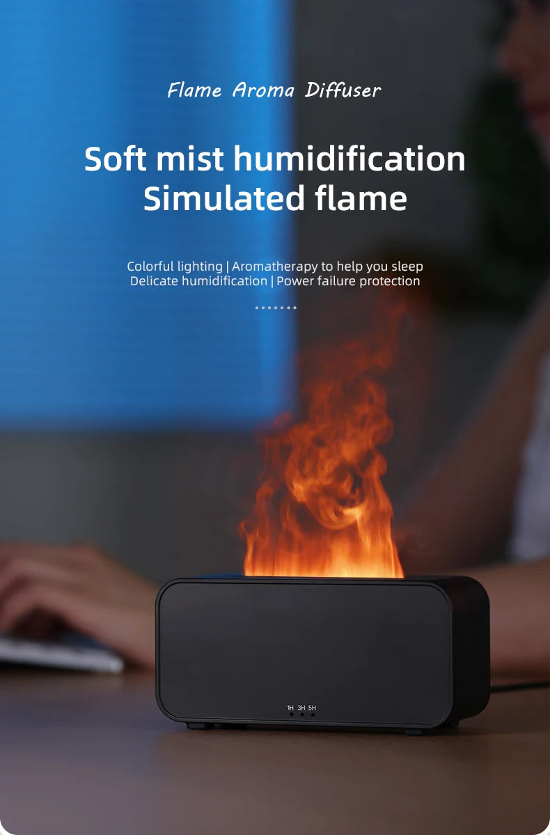 Mini Flame Aroma Diffuser – LED Humidifier with Timer & Colorful Lights