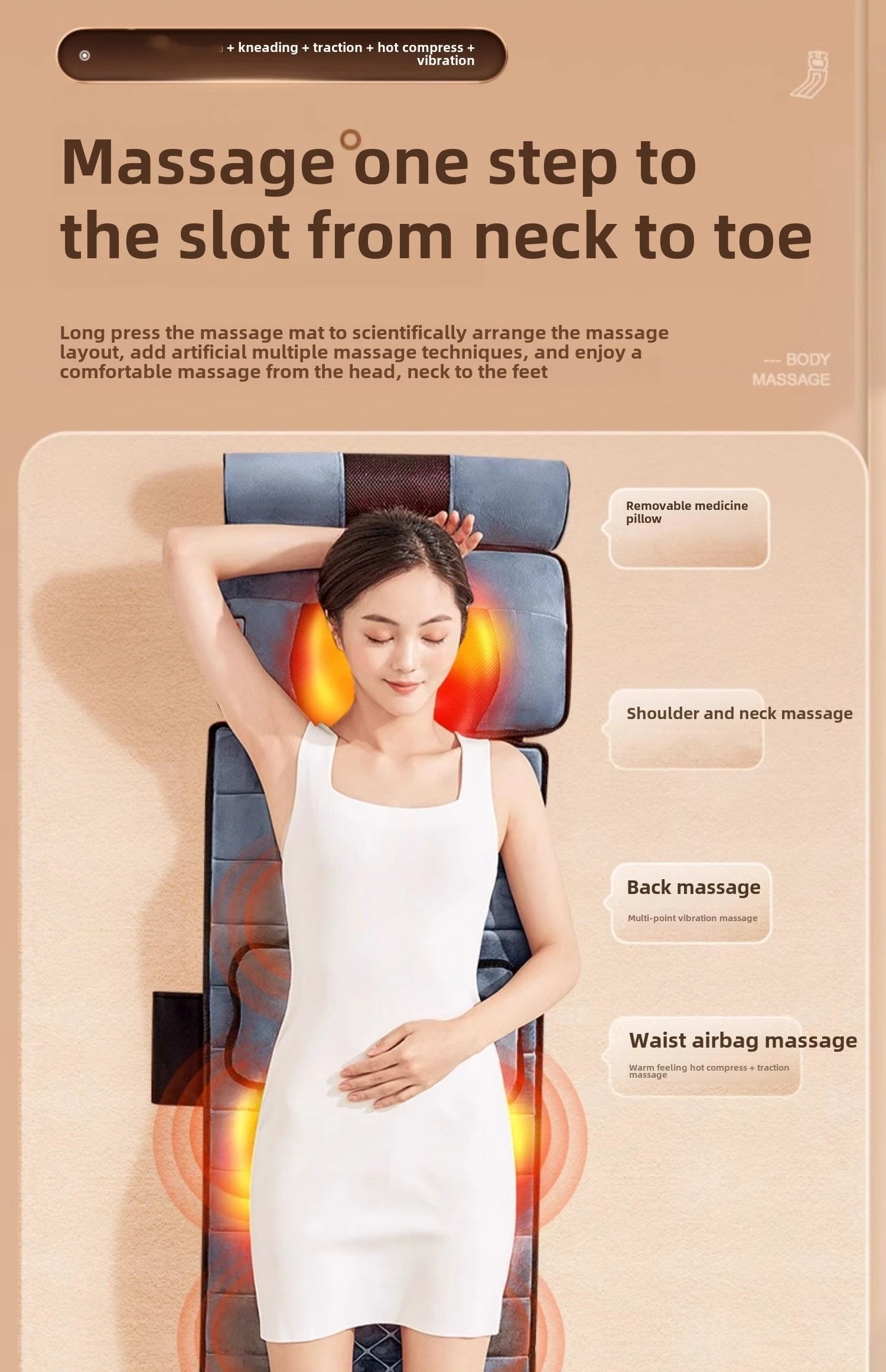 Full Body Massage Pad – 10-Zone Vibration with Heat & Kneading Pillow