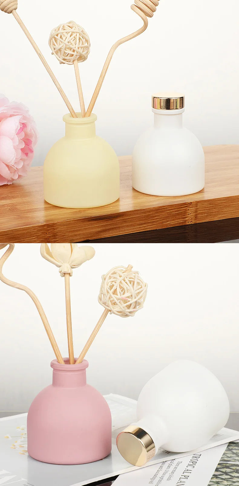 50ml Empty Glass Diffuser Bottle – Pink/White/Yellow/Black for Home Fragrance