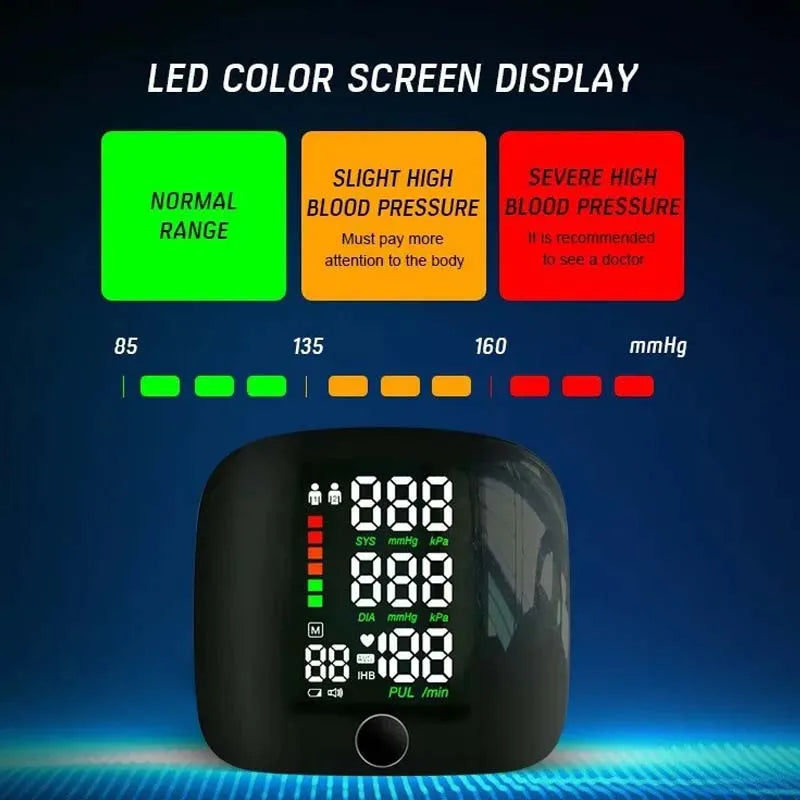 LED Rechargeable Wrist Blood Pressure Monitor – Multilingual Voice Broadcast
