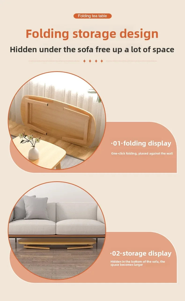Foldable Solid Wood Coffee Table – Small Apartment Living Room Furniture