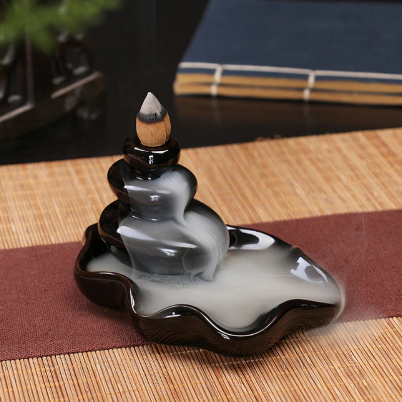 Ceramic Backflow Incense Burner – Zen Home & Yoga Decor (No Incense Included)