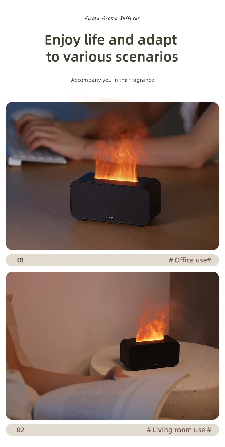 Mini Flame Aroma Diffuser – LED Humidifier with Timer & Colorful Lights