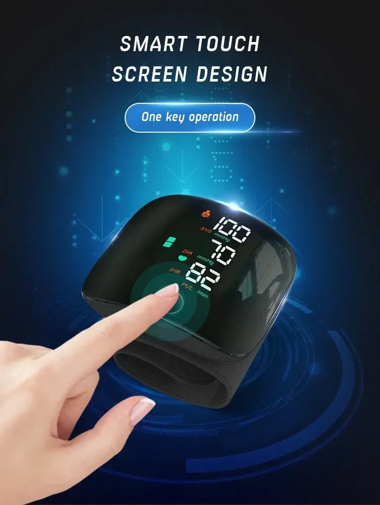 LED Rechargeable Wrist Blood Pressure Monitor – Multilingual Voice Broadcast