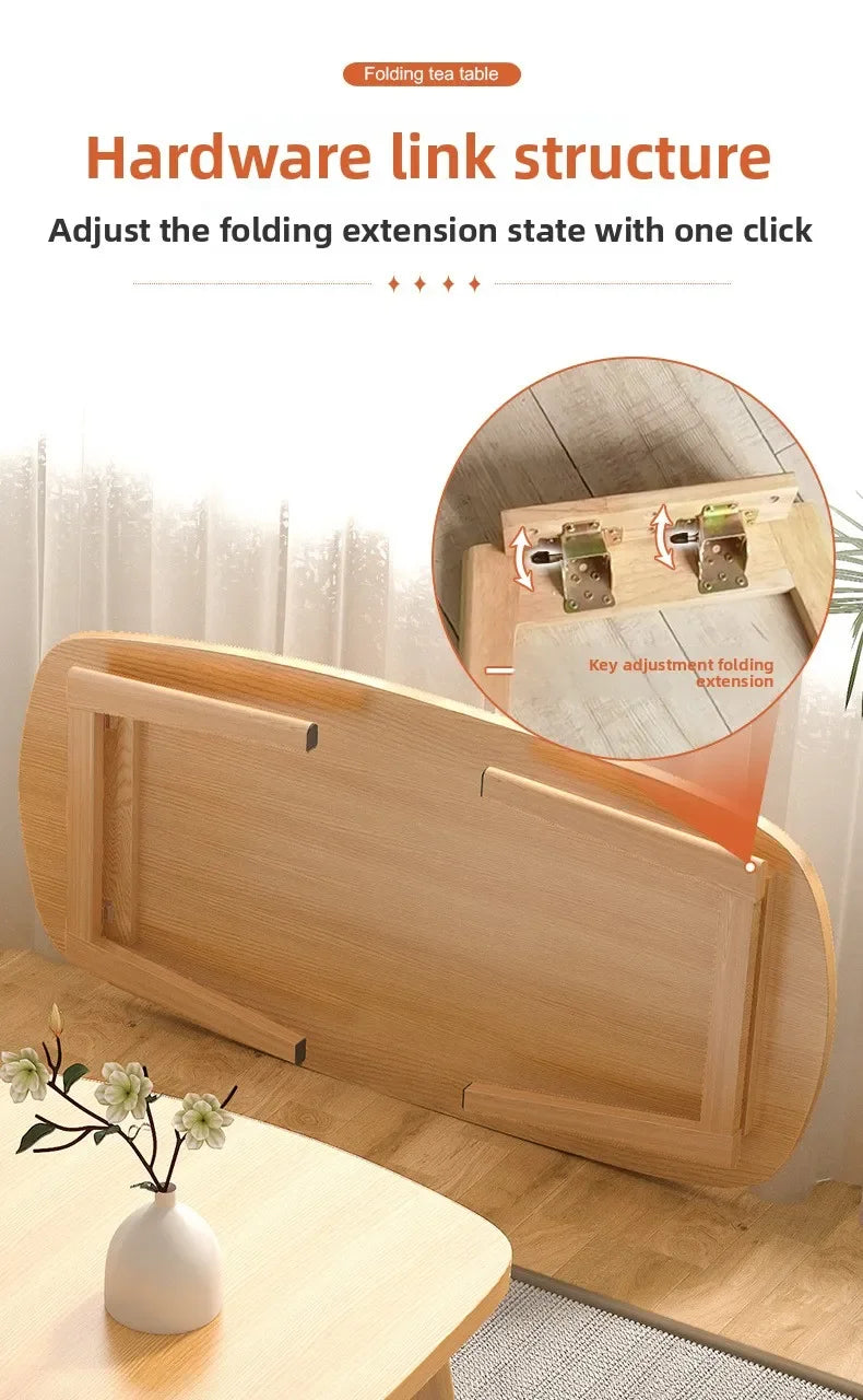 Foldable Solid Wood Coffee Table – Small Apartment Living Room Furniture