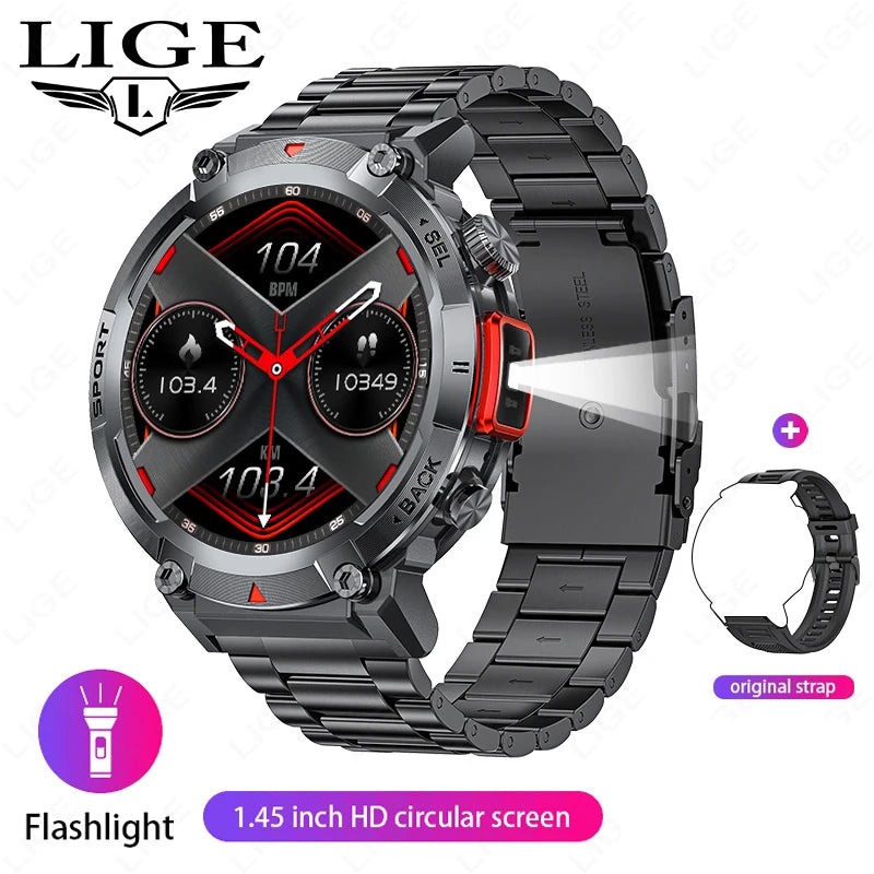 LIGE Flashlight Smartwatch for Men, IP68 Waterproof