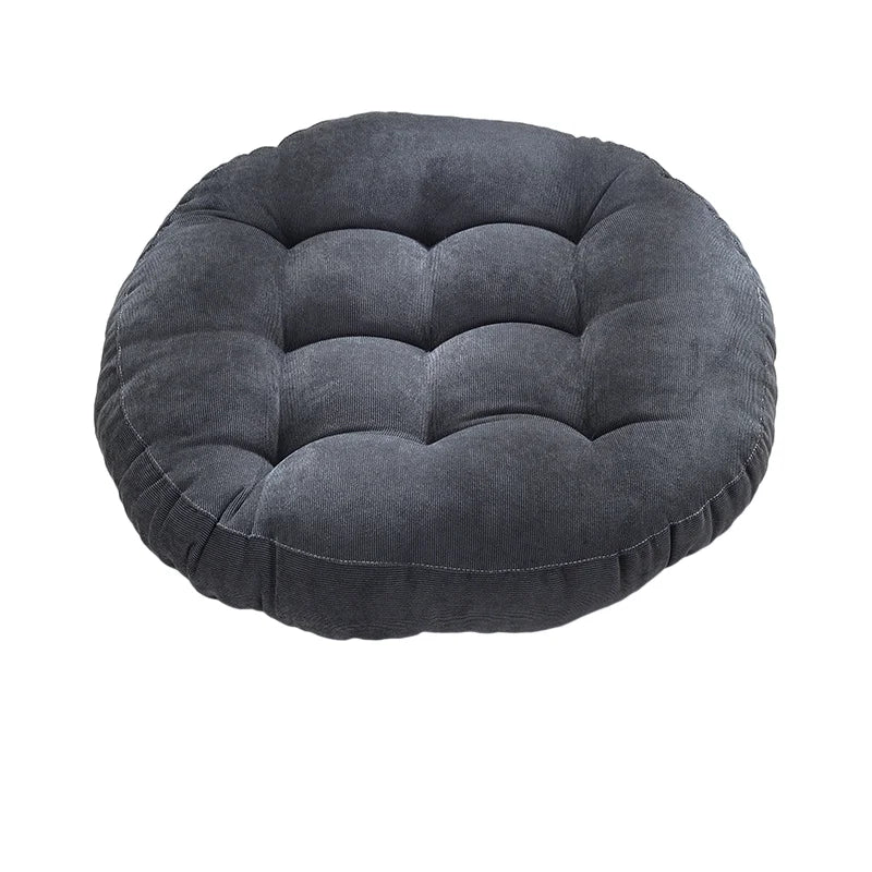 Round Grey Floor Cushion – Large Tufted Corduroy Seating Pillow