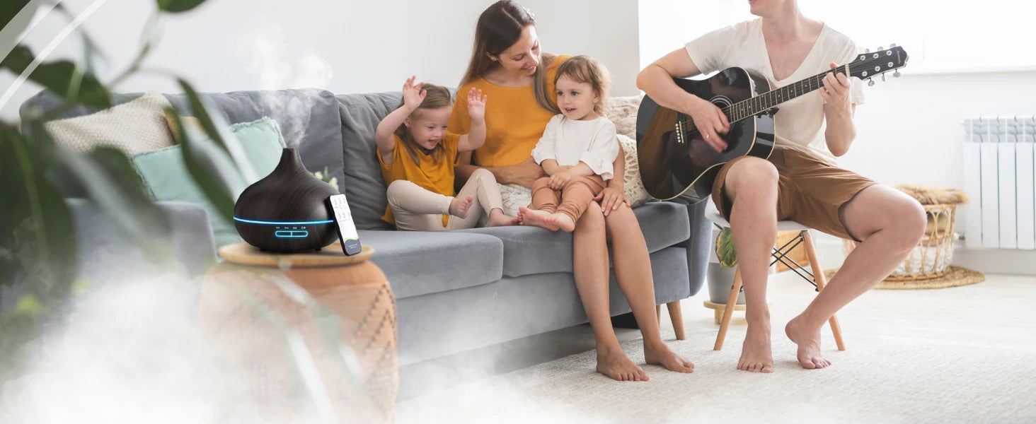 550ml USB Aroma Diffuser – Wood Grain Essential Oil Humidifier with LED & Remote