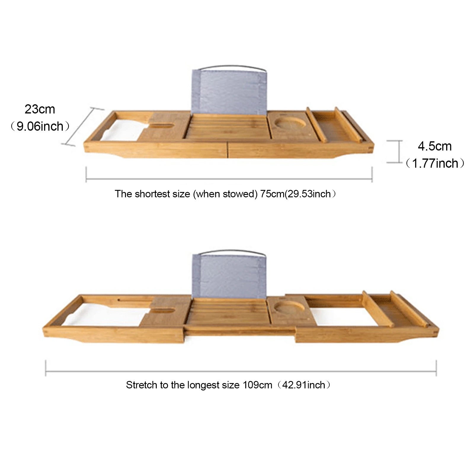 Retractable Design Bamboo Bathtub Tray, Log Color Bamboo and Waterproof Tray, Expandable Strong Load-Bearing Bathroom Tray