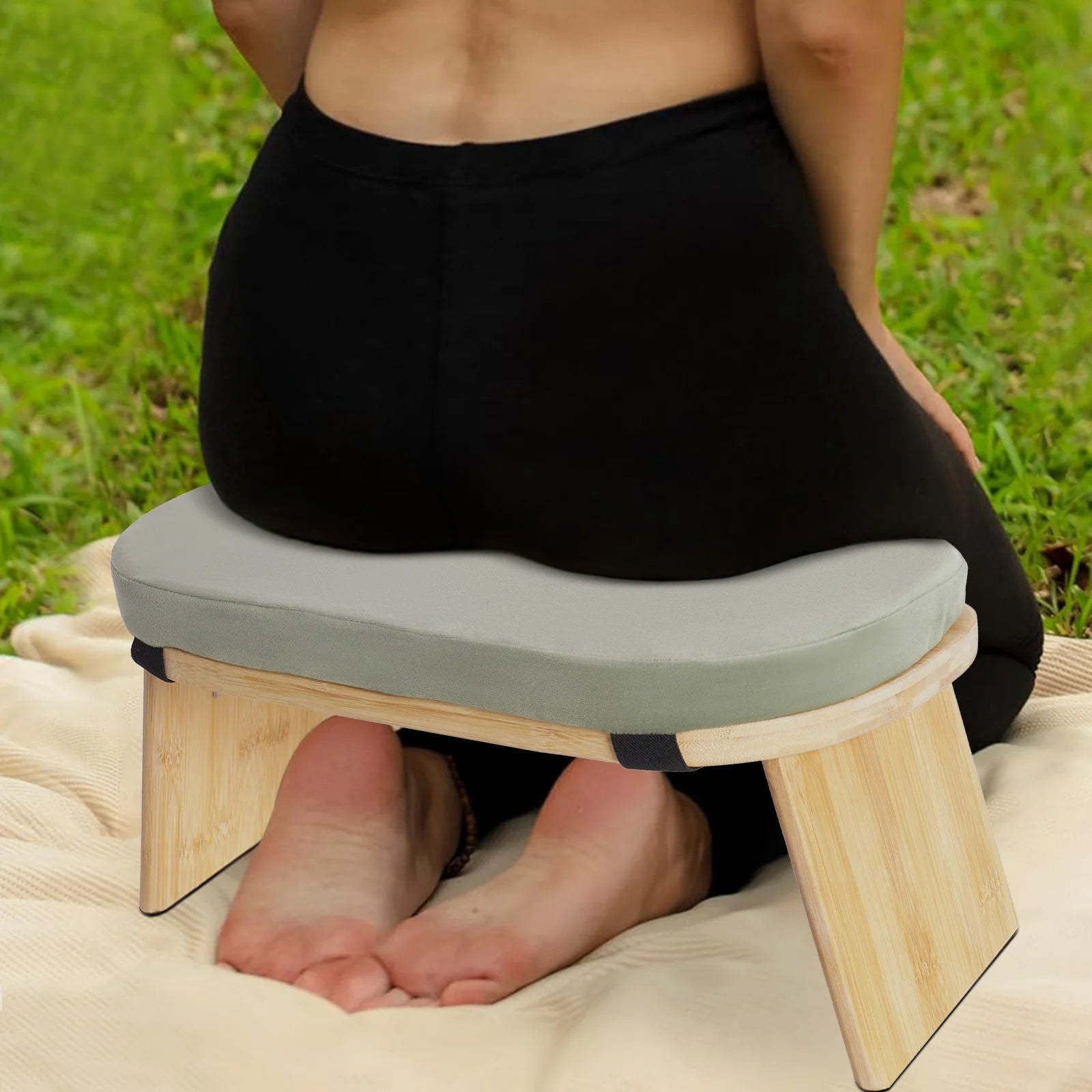 Foldable Bamboo Kneeling Bench for Meditation